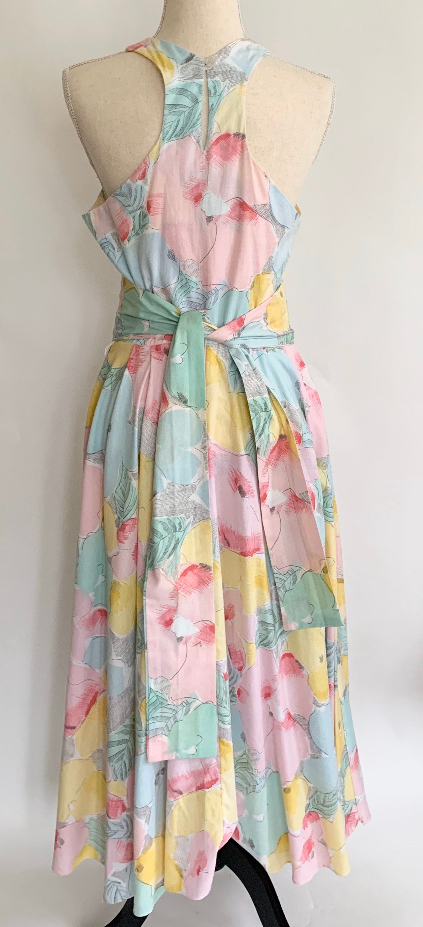 Floral Cotton Maxi Dress Vintage 70s Pastel Flowers Cut Out Halter Neck ...