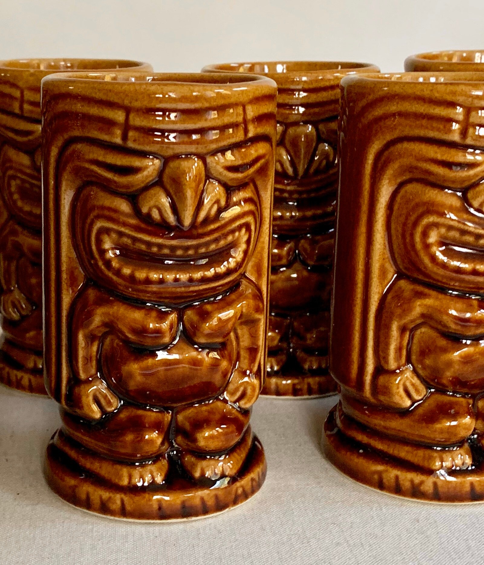 Mid Century Tiki Mug Lot Set of 4 Vintage Barware Drinkware Tropical