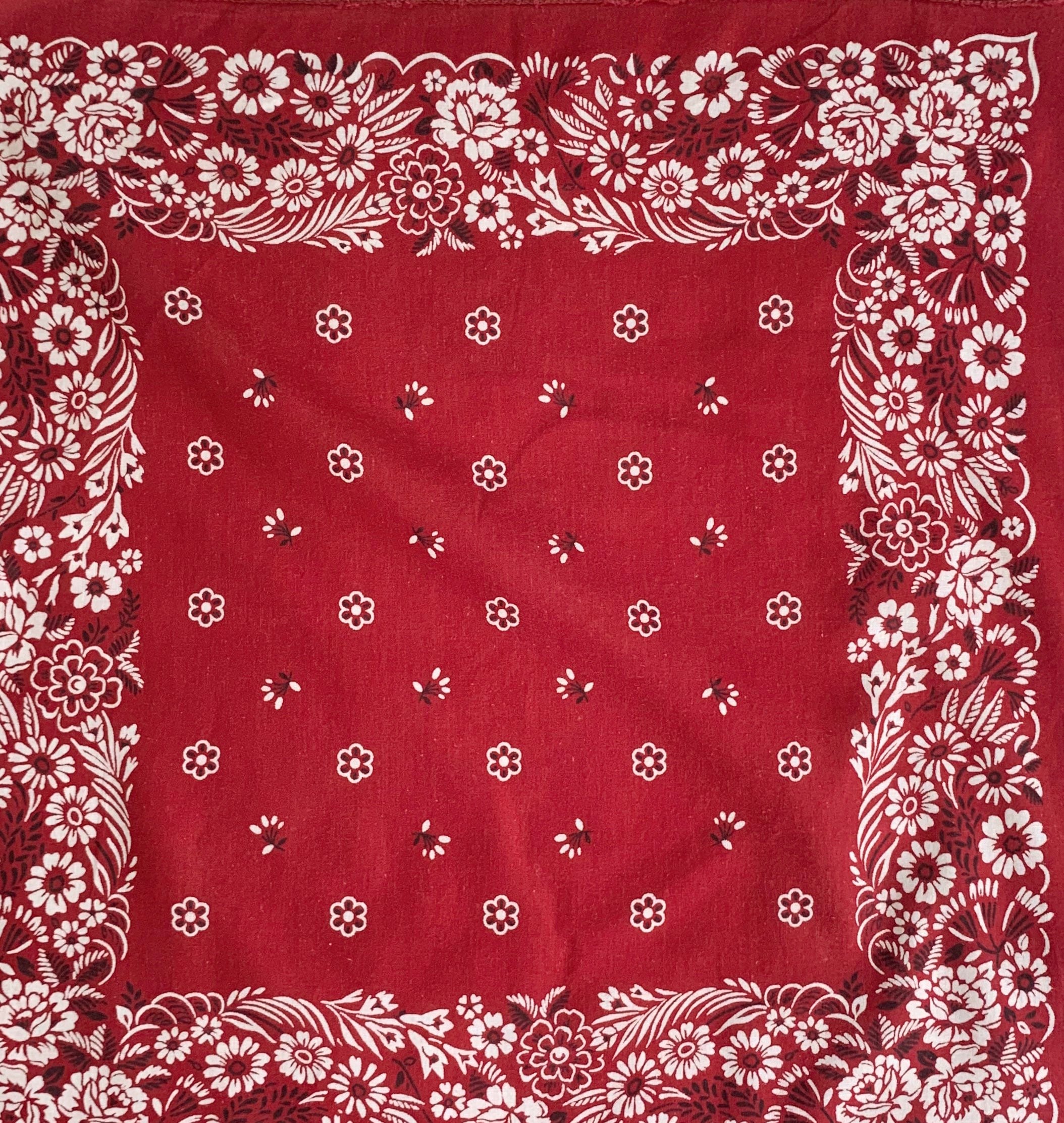 60s 70s Burgundy Bandana Vintage Color Fast Soft All Cotton Western Cowboy Dark Red Wine White