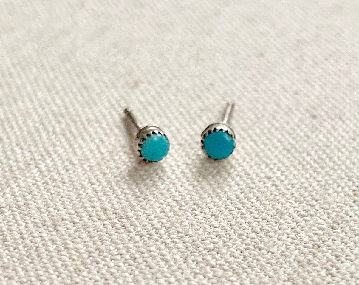 Tiny Turquoise Stud Earrings Vintage Southwest Native American Navajo