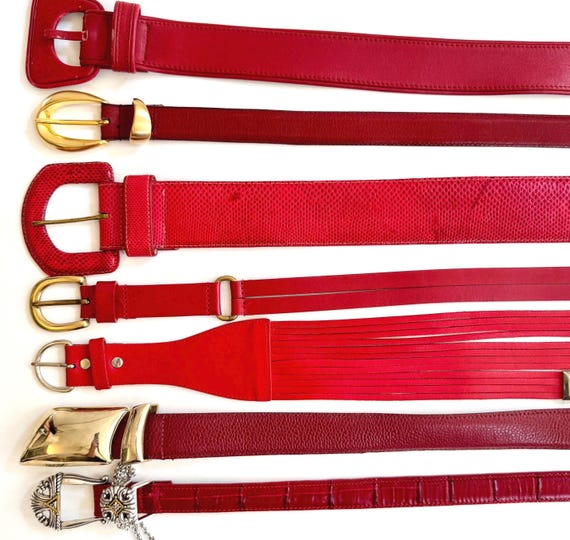 Vintage Red Belt Solid Plain Leather Strap