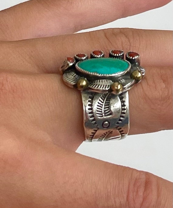 Older Turquoise Ring Vintage Native American Nava… - image 5