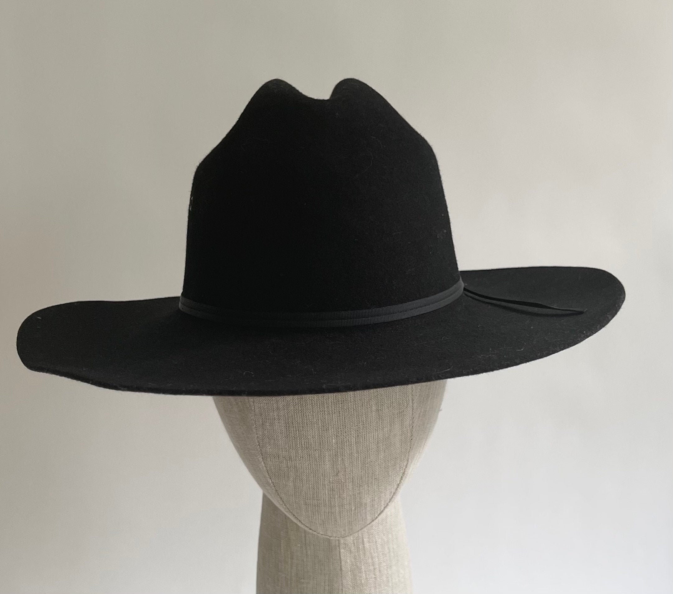 Black Wool Cowboy Hat for Small Women's Head Pure Wool Vintage Western ...