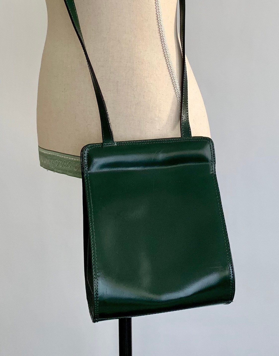 Dark Green Leather Purse Crossbody Bag Made in Italy Vintage Leather ...