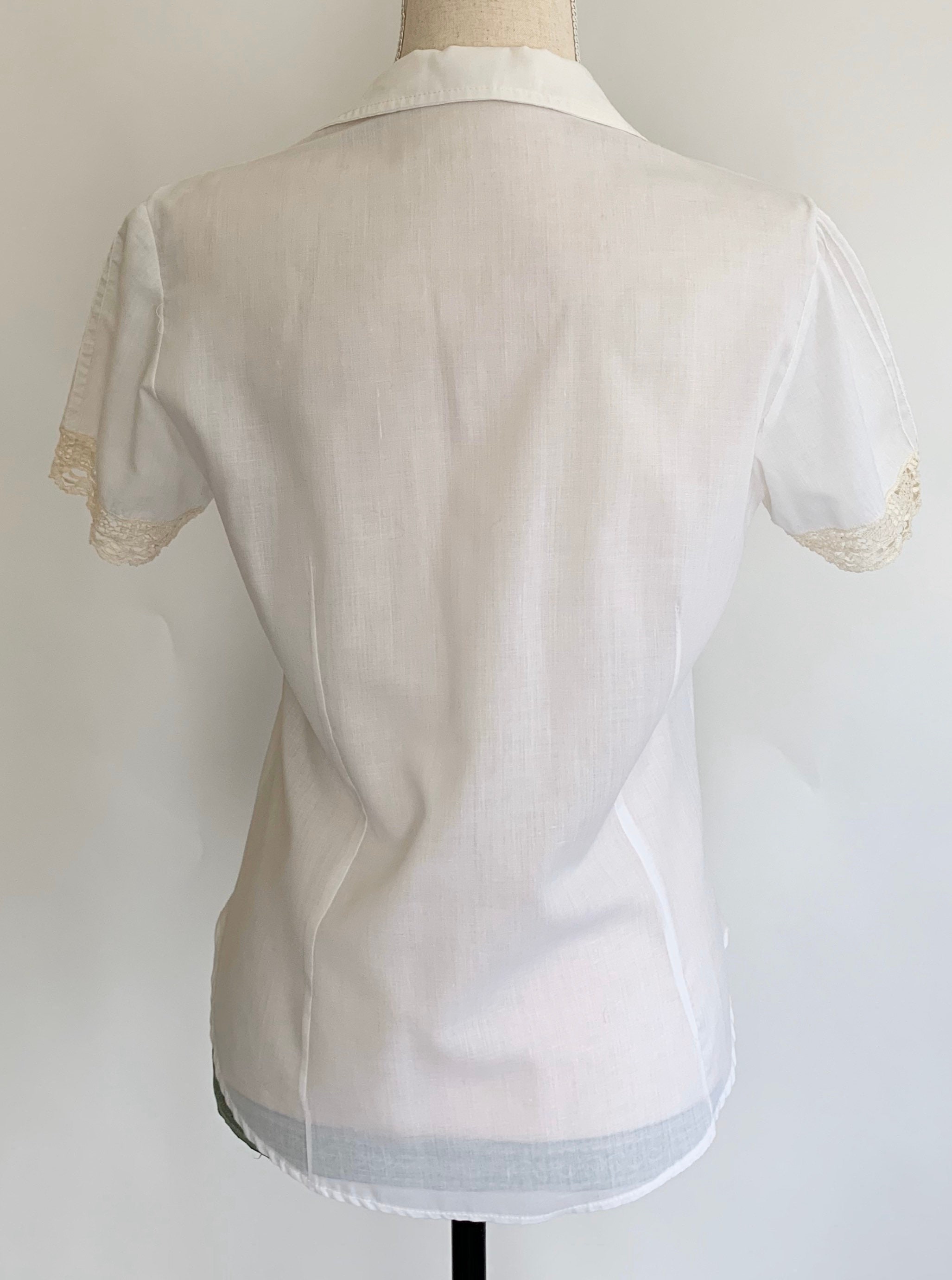 White Crochet Panel Shirt Vintage Handmade