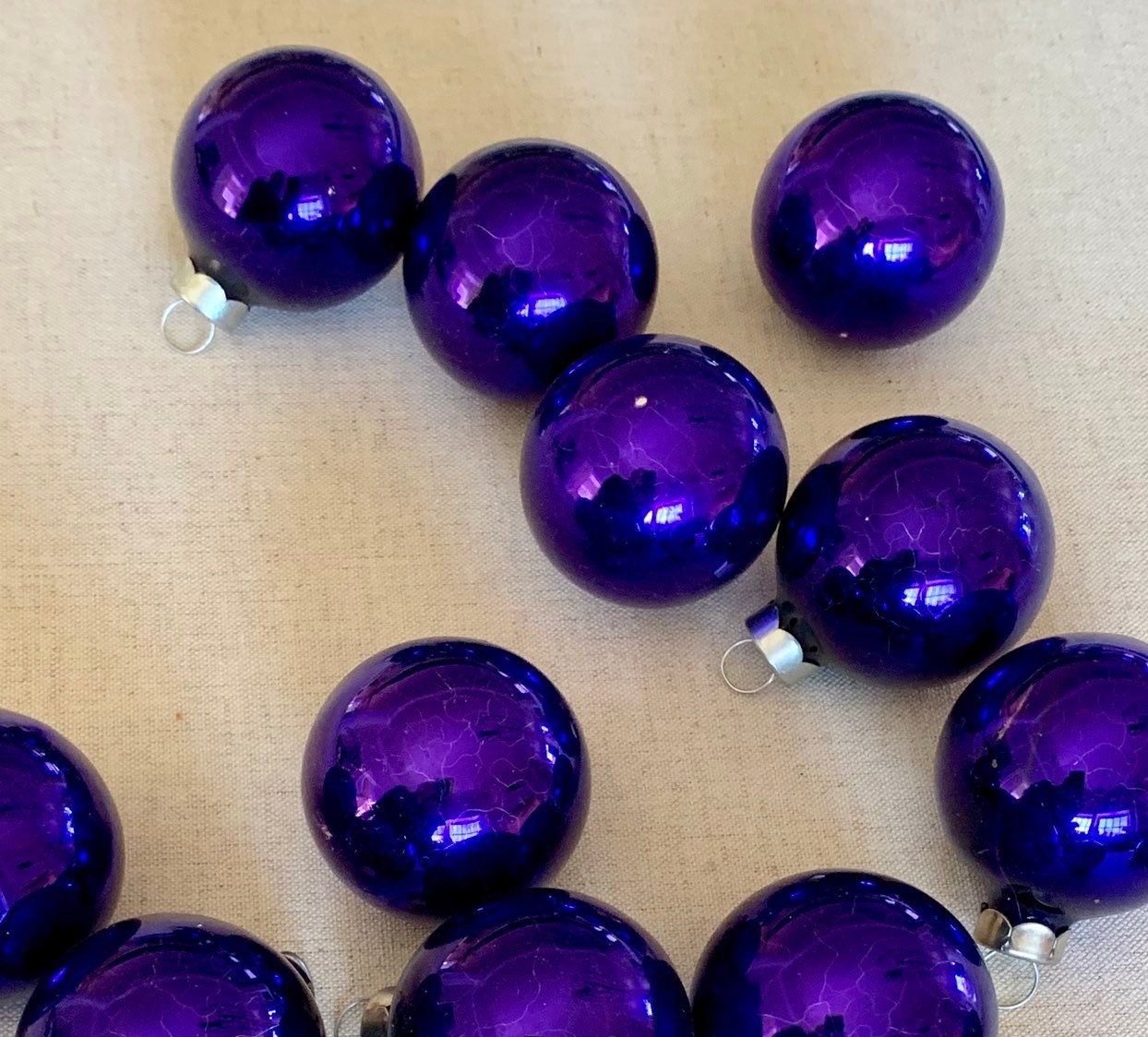 Small Purple Christmas Ornaments Glass Bulbs Lot of 18 Made by Rauch