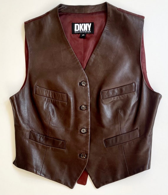 Buttery Soft Leather Vest Vintage 90s DKNY Donna … - image 9