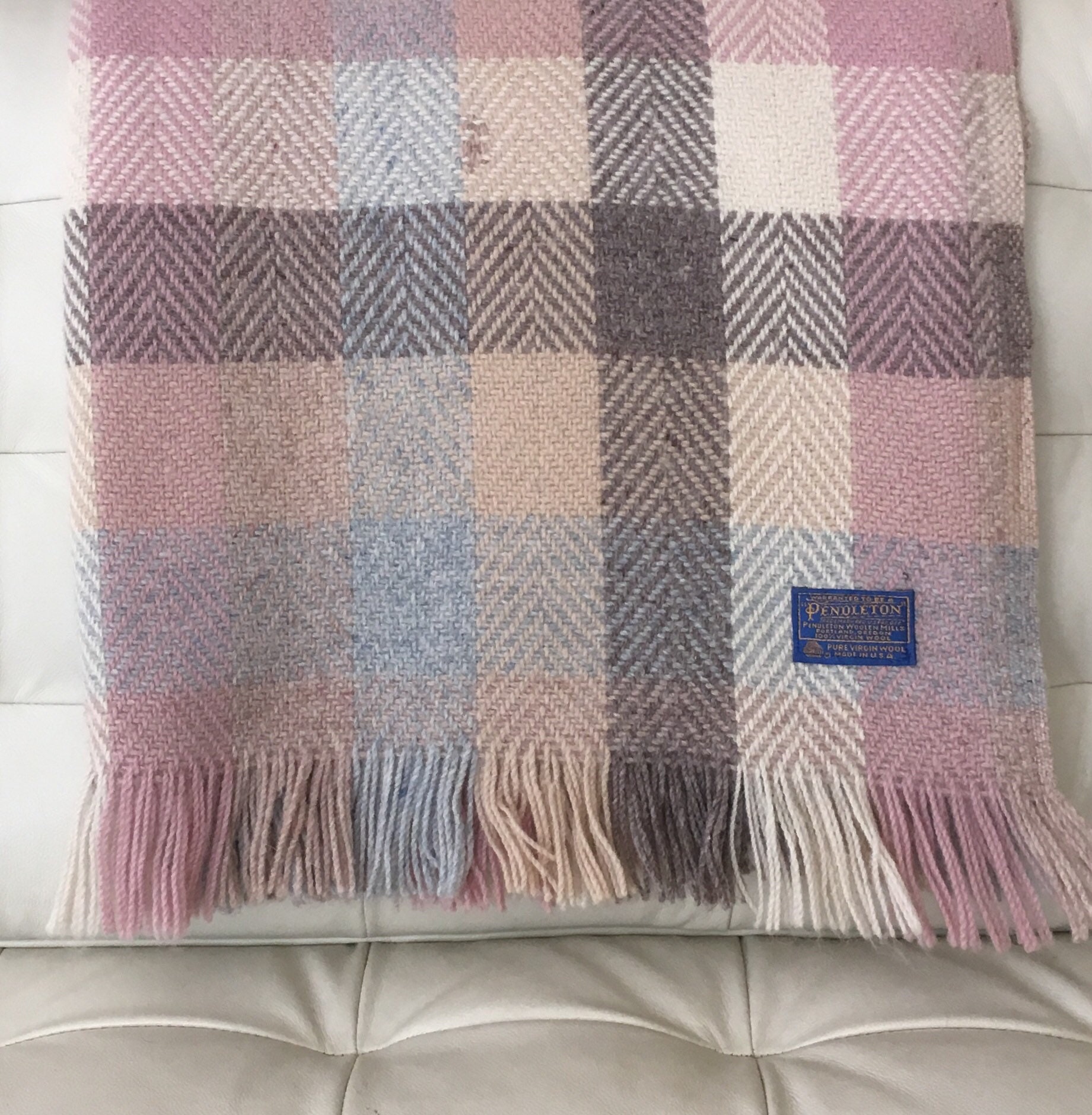 Pendleton Knit Wool Blanket Throw Afghan Vintage Pure Virgin Wool