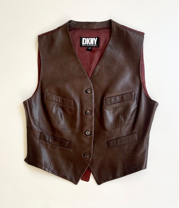 Buttery Soft Leather Vest Vintage 90s DKNY Donna … - image 10