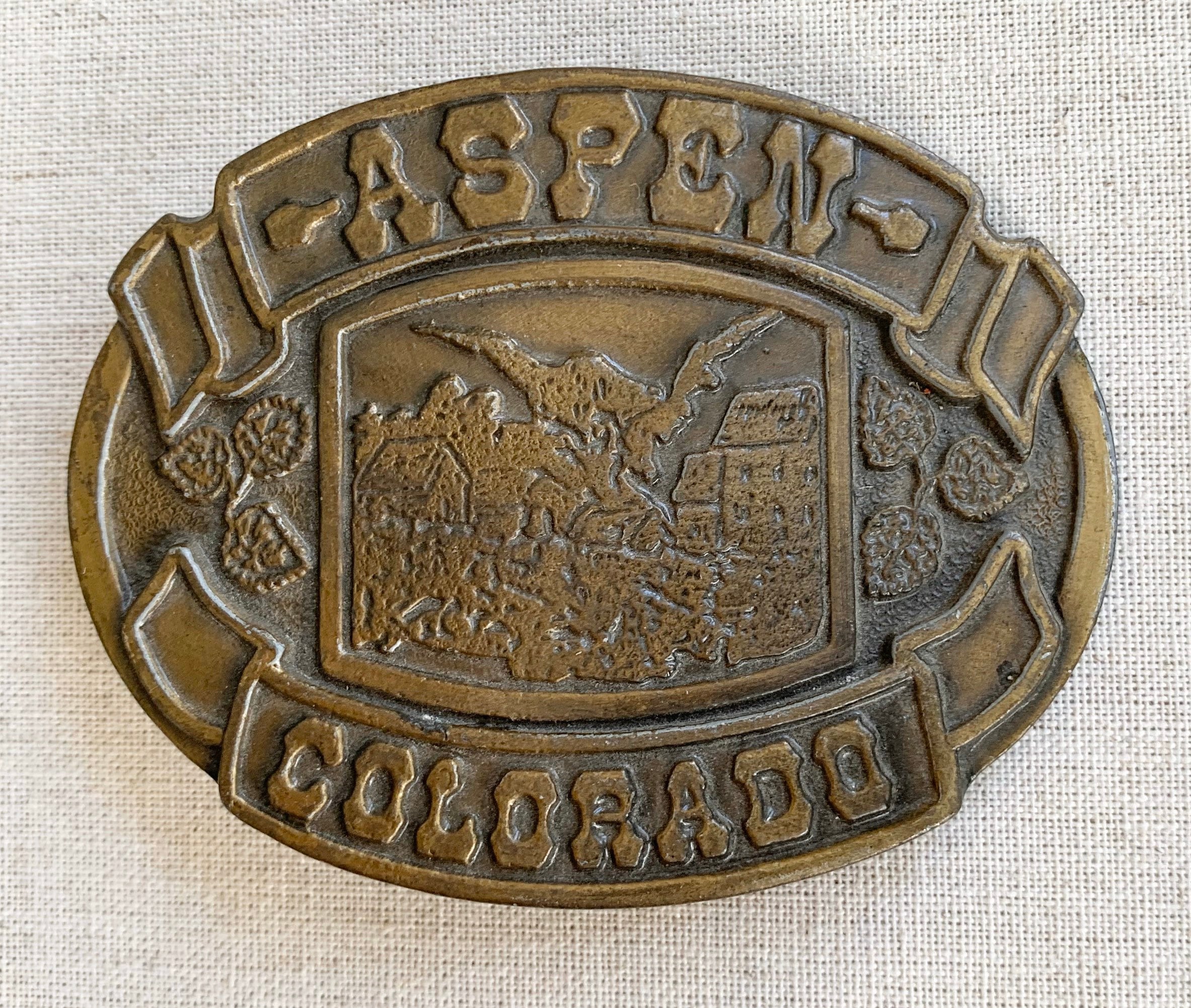 Aspen Colorado Belt Buckle Vintage Brass Souvenir Mountains Outdoor ...