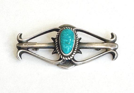 Navajo Turquoise Cast Sterling Brooch Pin Turquoise Stone Vintage Native American Hand Crafted Cowboy Hat Pin