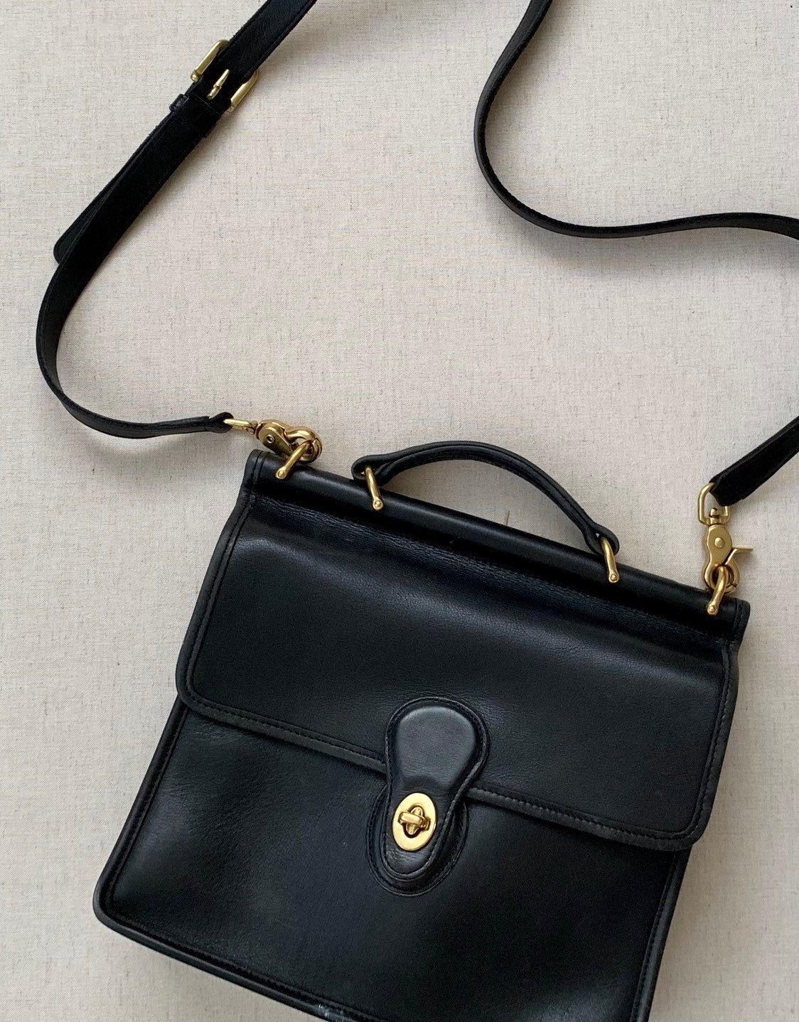 Black Coach Satchel Purse Vintage Handbag Brass Hardware Adjustable ...