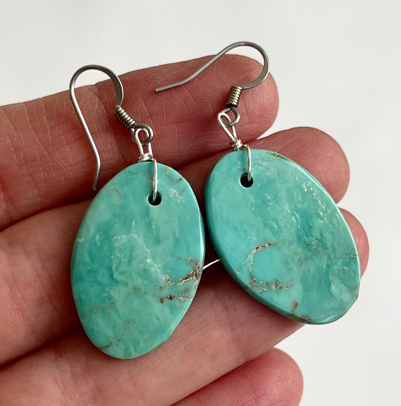 Santo Domingo Turquoise Slab Earrings Vintage Southwest Native American
