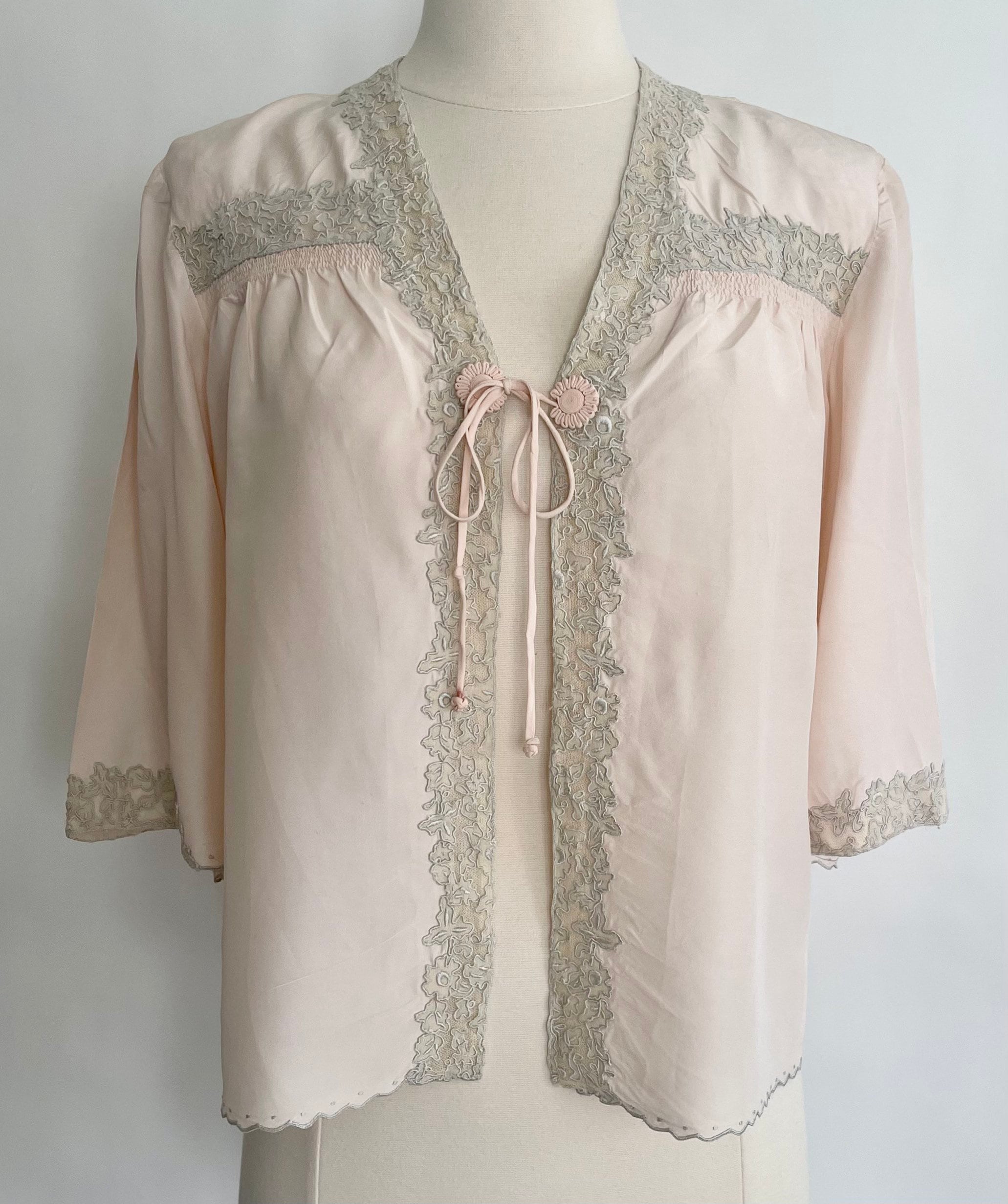 Antique Silk Bed Jacket Vintage Early 1900s 20s 30s Pale Ballet Pink