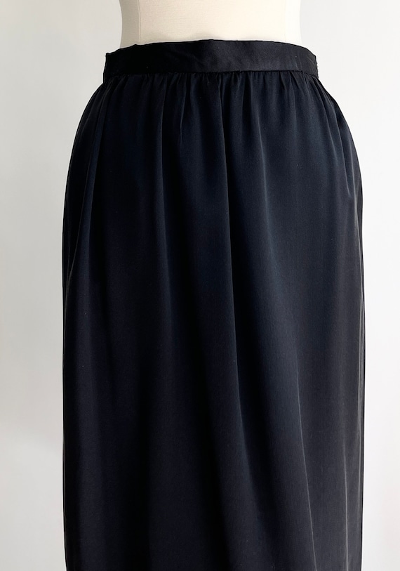 Vintage Black Silk Pencil Skirt Made in USA Maker Signed High Waist Minimalist Simple Solid Black XS