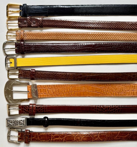 Reptile Leather Belt Solid Color Vintage Womens Belts Brown Tan Yellow Black Anaconda Java Lizard Croco Snakeskin Minimalist Ralph Lauren