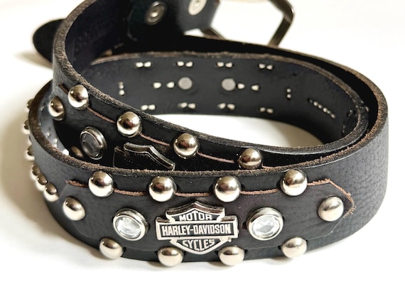 Vintage Harley Davidson Black Studded Belt Made in USA Size 32