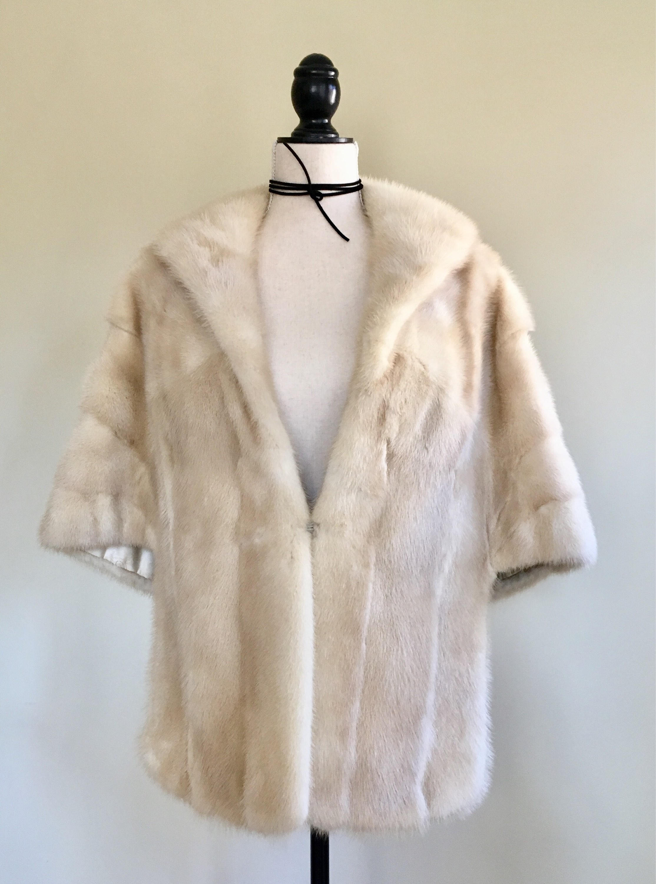 White Blonde Mink Fur Capelet Stole Wrap Vintage 50s Style Women's