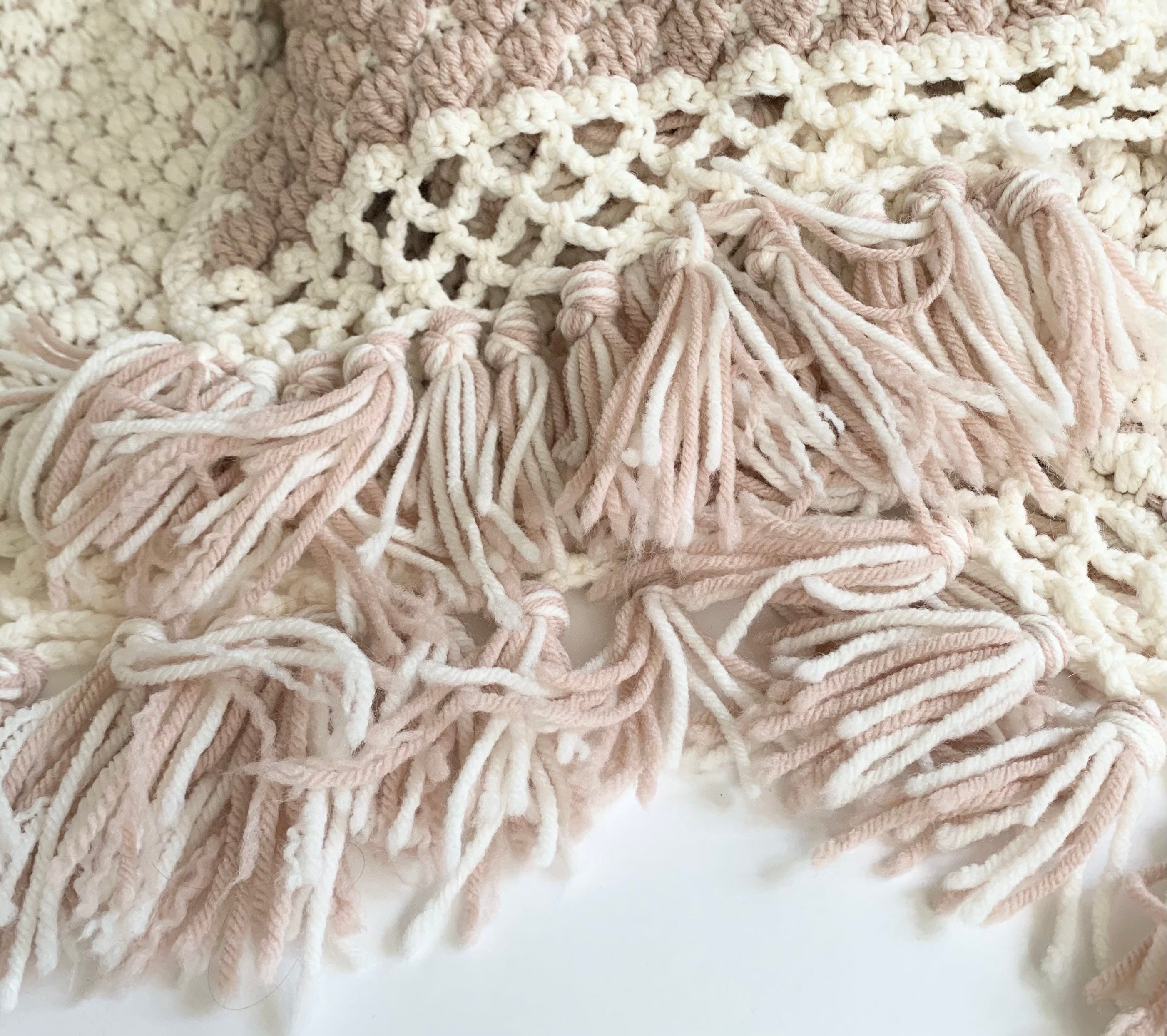 Blush Winter White Throw Crochet Blanket Afghan Vintage Hand Knit ...