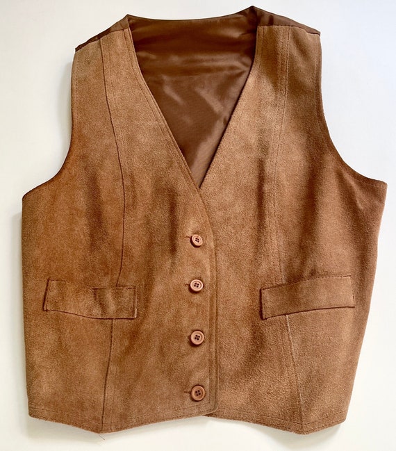 Western Caramel Suede Vest Vintage 60s 70s Soft Worn Brown Suede Leather Fitted Waistcoat Button Front Women's Size XS