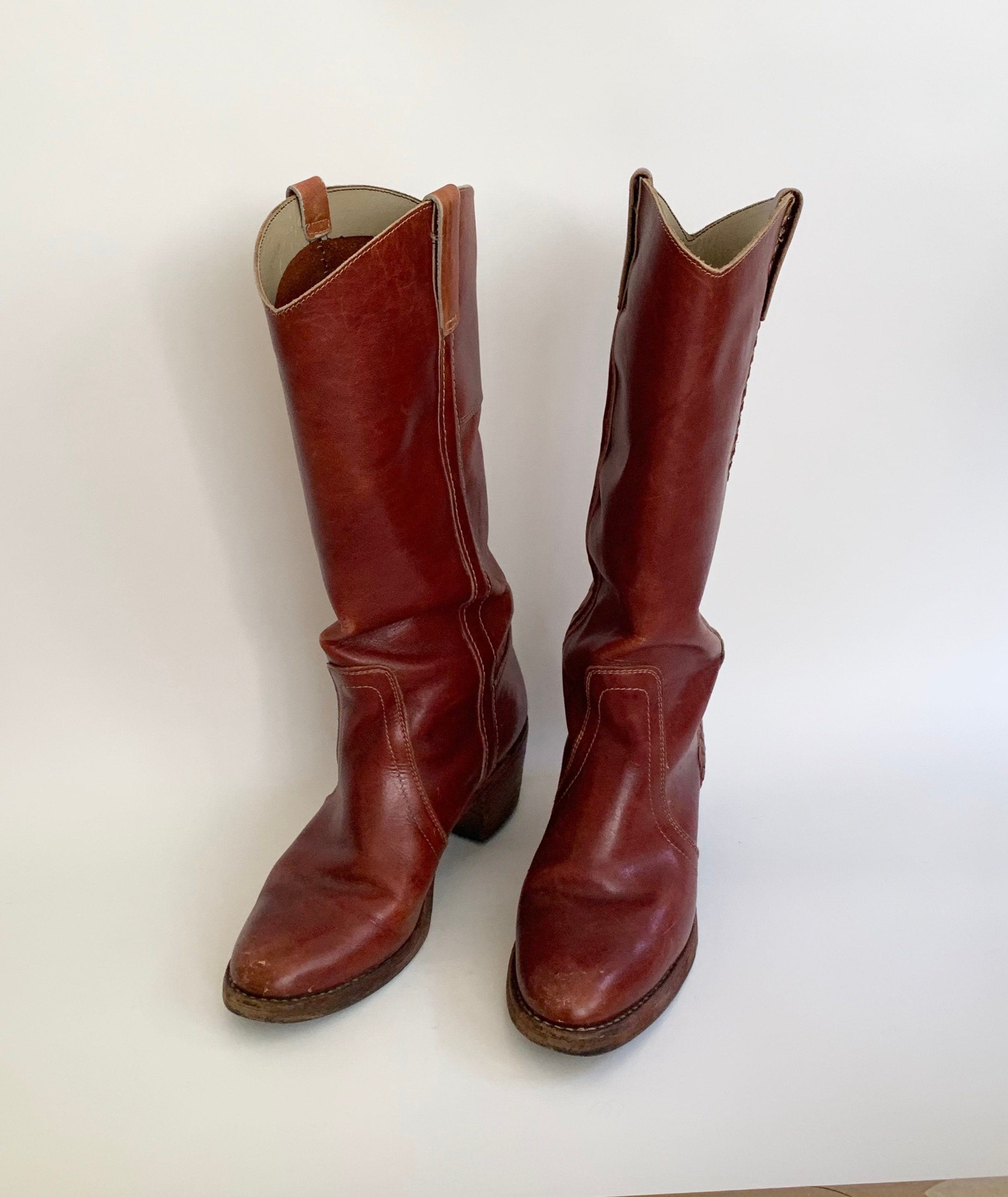 leather stacked heel boots