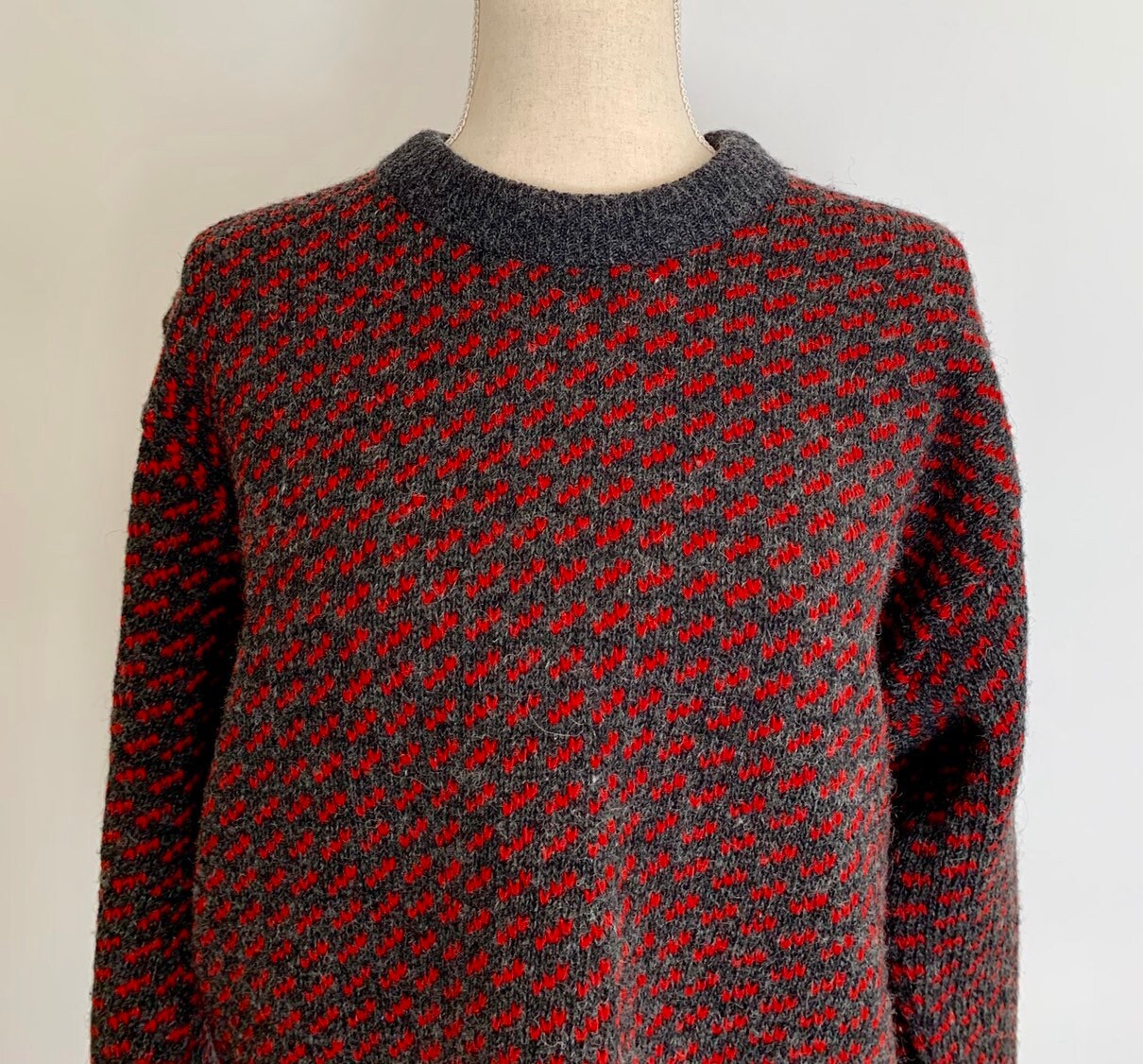 Mens Norwegian Wool Made in Norway Sweater Vintage LL Bean Red Charcoal ...