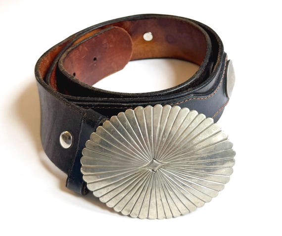 Vintage Navajo Concho Buckle Belt with Mexican Coin Studs