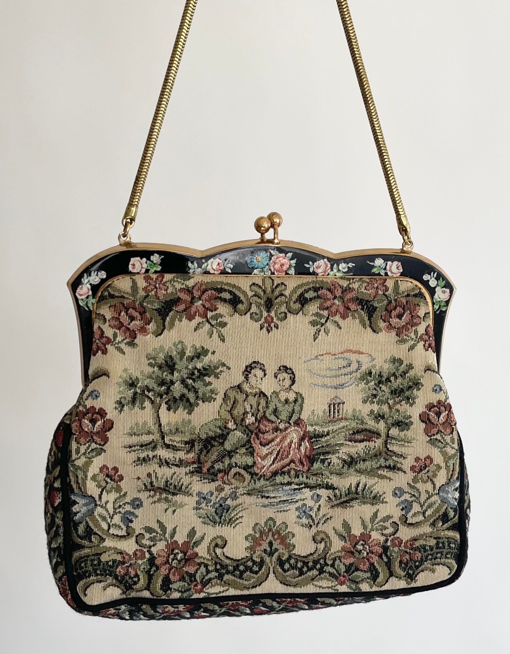 Needlepoint Tapestry Style Purse Clutch Victorian Reproduction Vintage