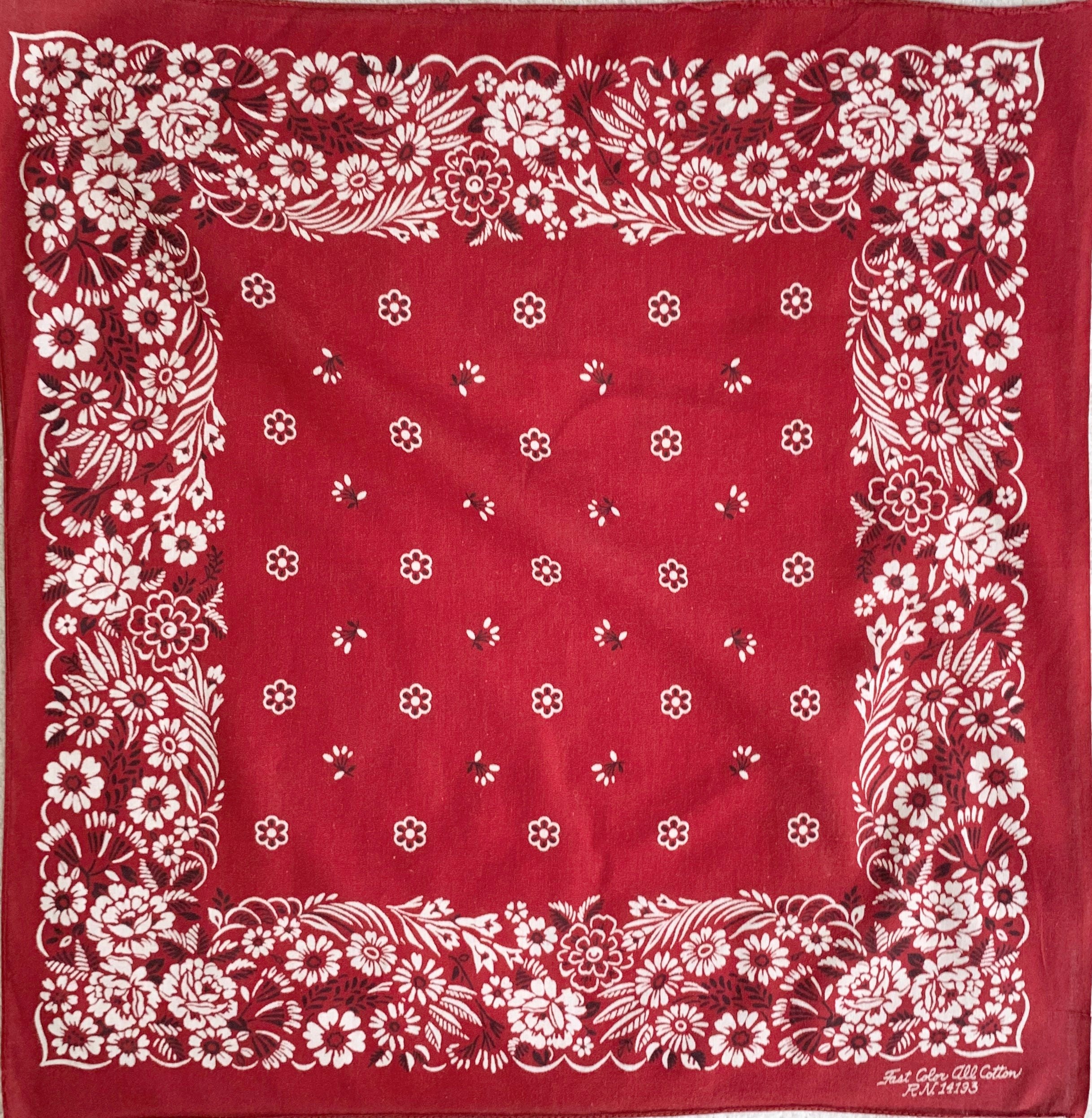 60s 70s Burgundy Bandana Vintage Color Fast Soft All Cotton Western