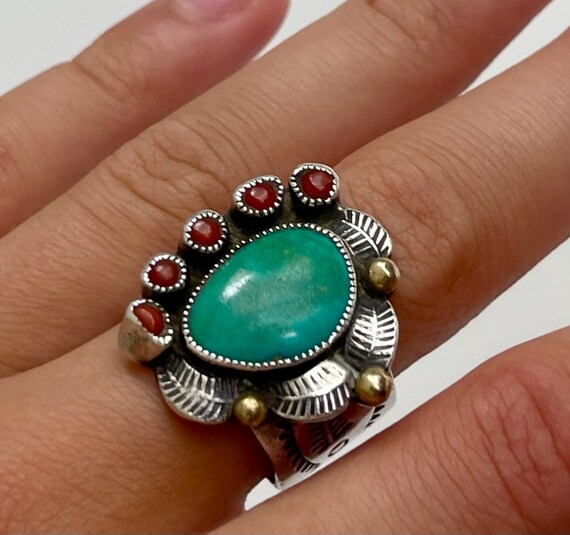 Older Turquoise Ring Vintage Native American Nava… - image 3