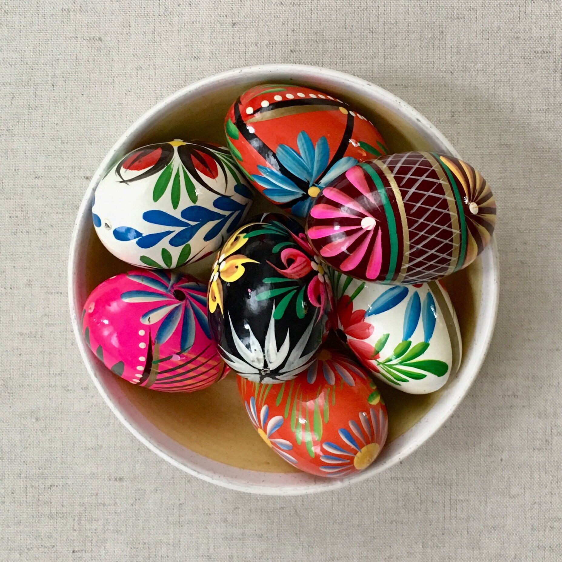 Vintage Wooden Easter Eggs Hand Painted in Beautiful Colors Lot of 7