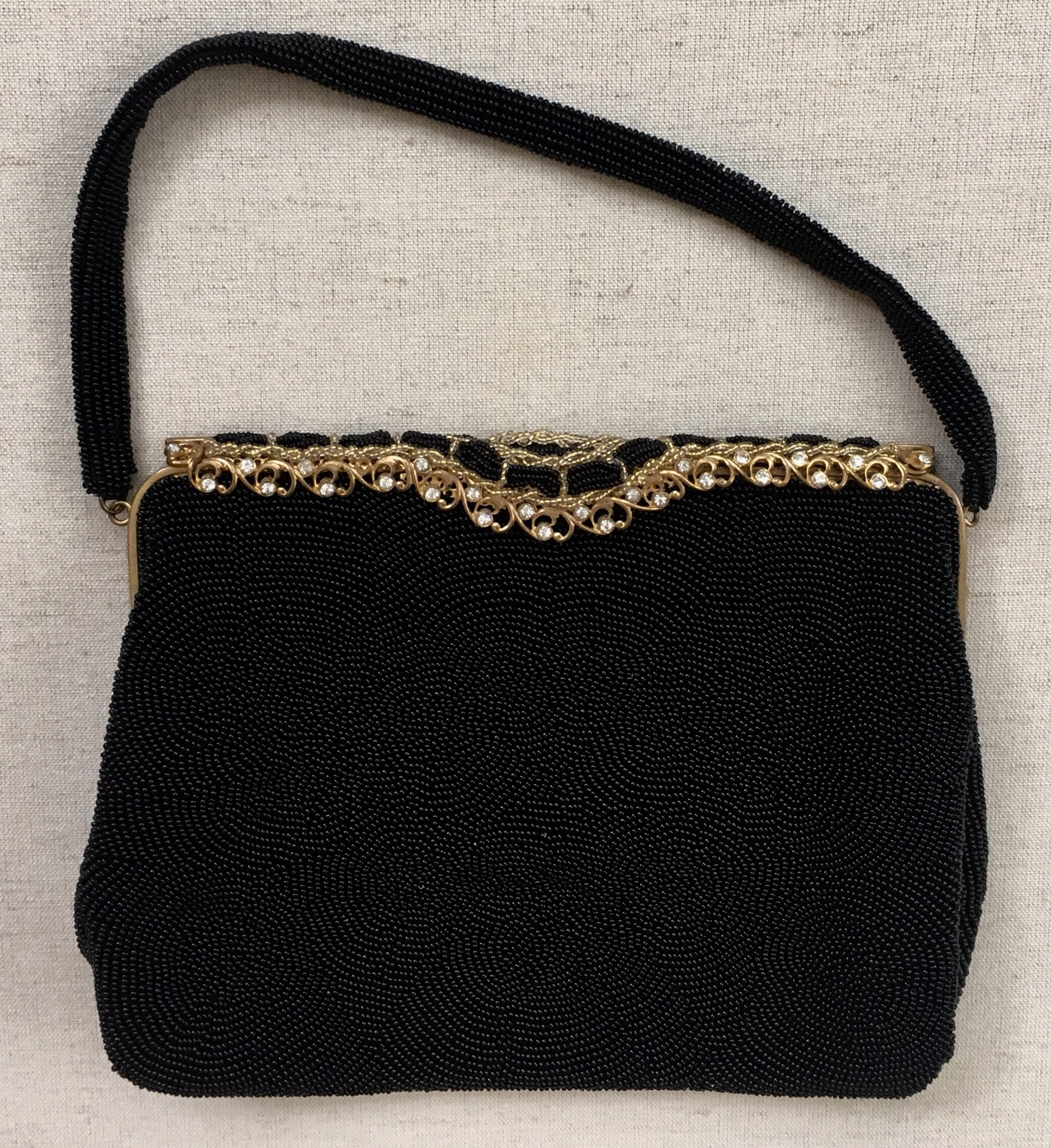 Antique French Beaded Clutch Purse Handmade in France by Charbet Black