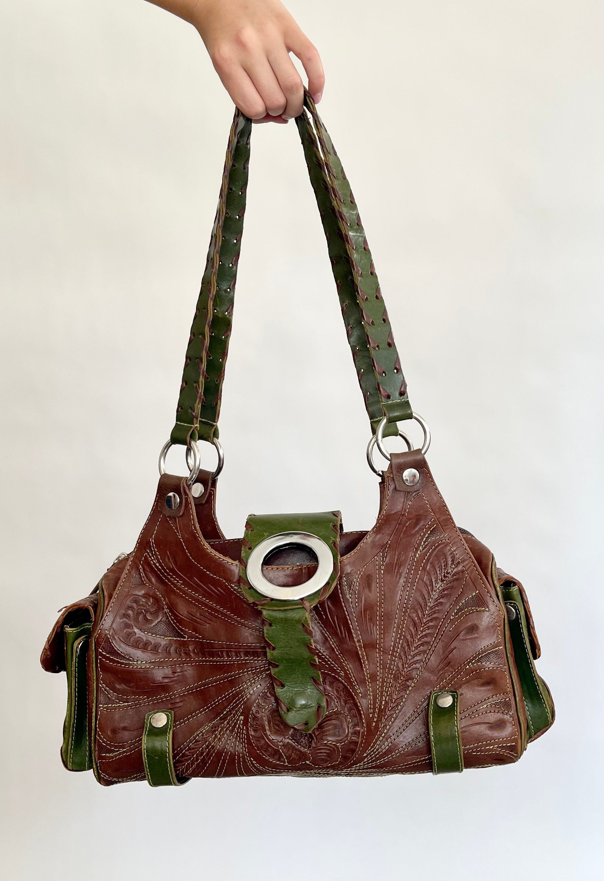 Vintage Tooled Leather Bag Made in Paraguay Western Purse Shoulder Bag