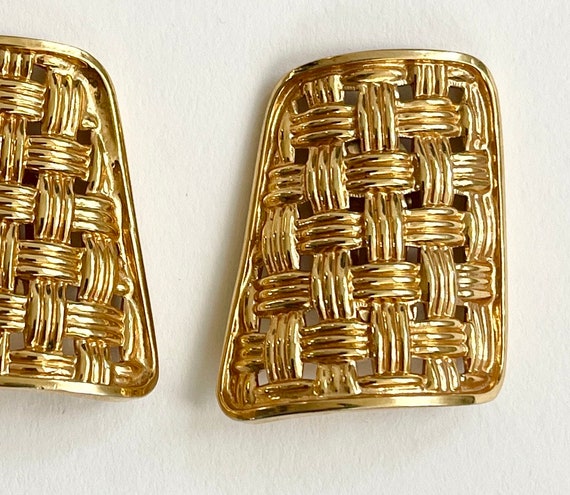90s Gucci Gold Earrings XL Large Basketweave Clip On Vintage 1993 GUCCI Italy Italian Designer Statement Earrings