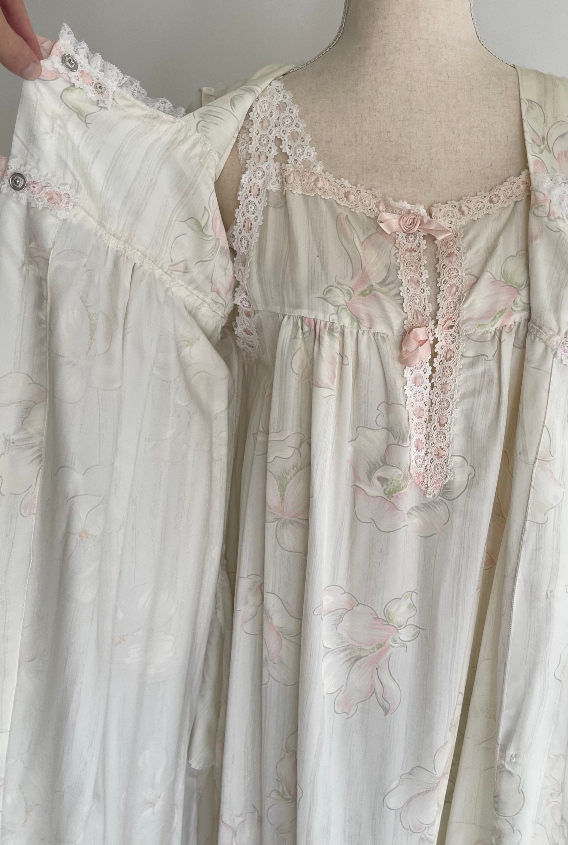 Christian Dior Nightgown Peignoir Vintage 70s Sleepwear Set Button Robe ...