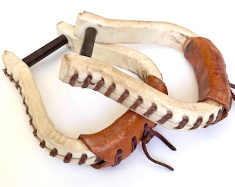Vintage Leather Stirrups Ralph Lauren Style Rustic Handmade Rawhide Equestrian Ranch House Decor