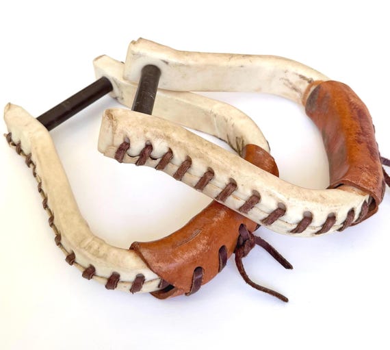 Vintage Leather Stirrups Polo Talph Lauren Style Rustic Handmade Rawhide Equestrian Ranch House