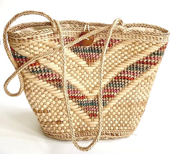 Boho Vintage 70s Straw Market Bag