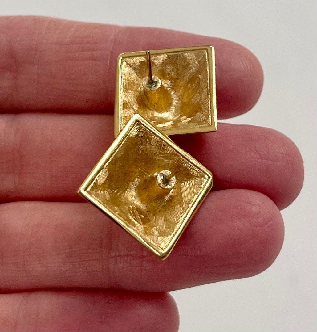 Signed Givenchy Gold Earrings Vintage 80s Geometric Cube Prism Square ...