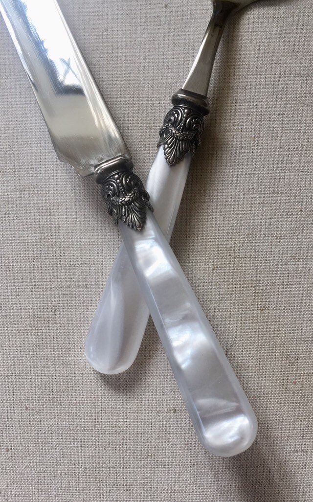Wedding Cake Knife Set Cutter Server Pearlized Handle Vintage Antique
