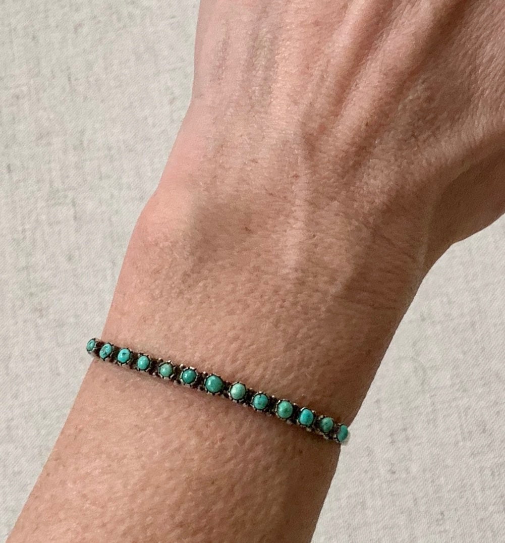 Girl Child Turquoise Bracelet Cuff Native American Zuni Sterling Silver