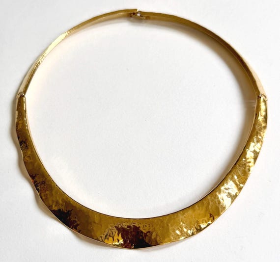 Vintage Monet Gold Choker Necklace Sculptural Minimalist 80s Gold Tone Costume Jewelry