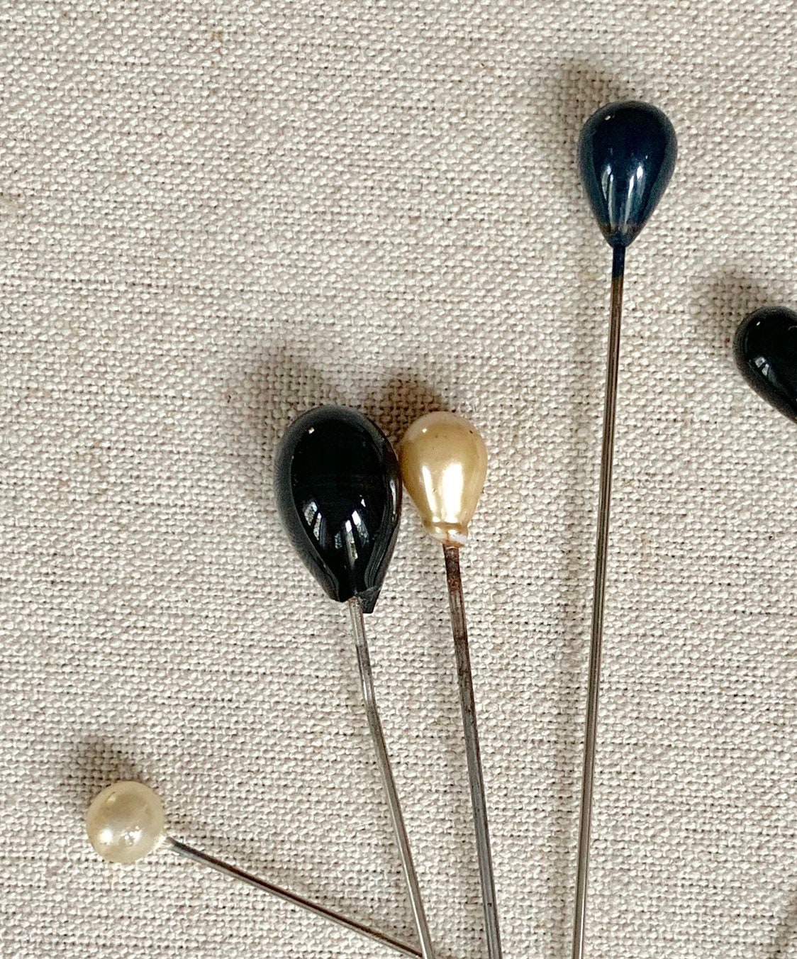 Antique Vintage Hat Pins Lot of 6 Black Pearl Stick Pins Brooch Wedding