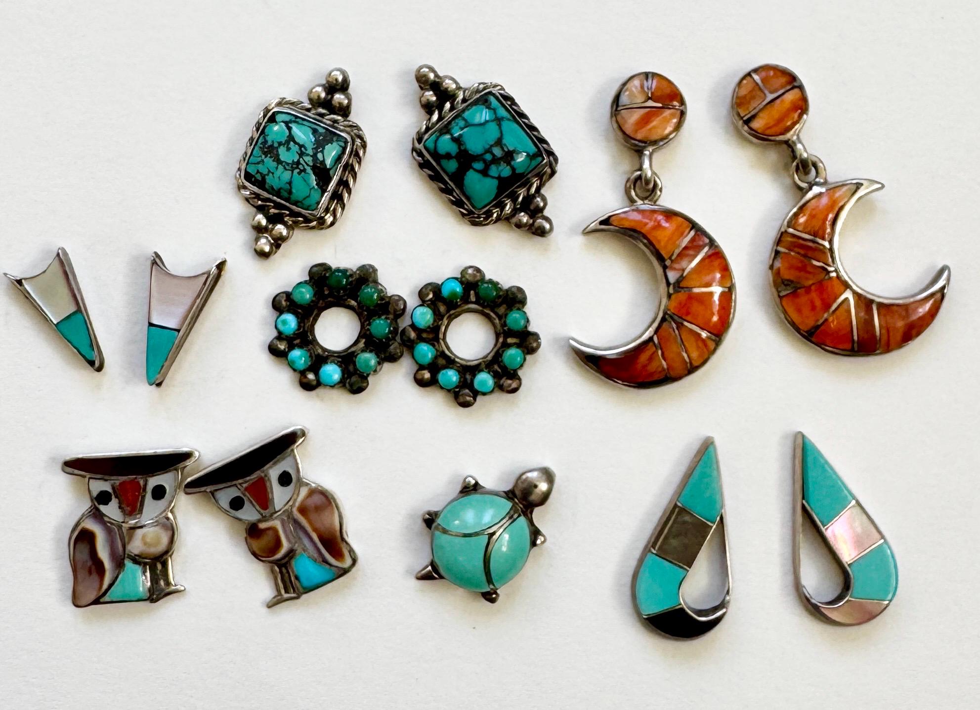 Amazing Vintage Native American Navajo Turquoise Eye Sterling Silver Earrings Amazing Vintage Native American Navajo Turquoise Eye Sterling Silver Earrings