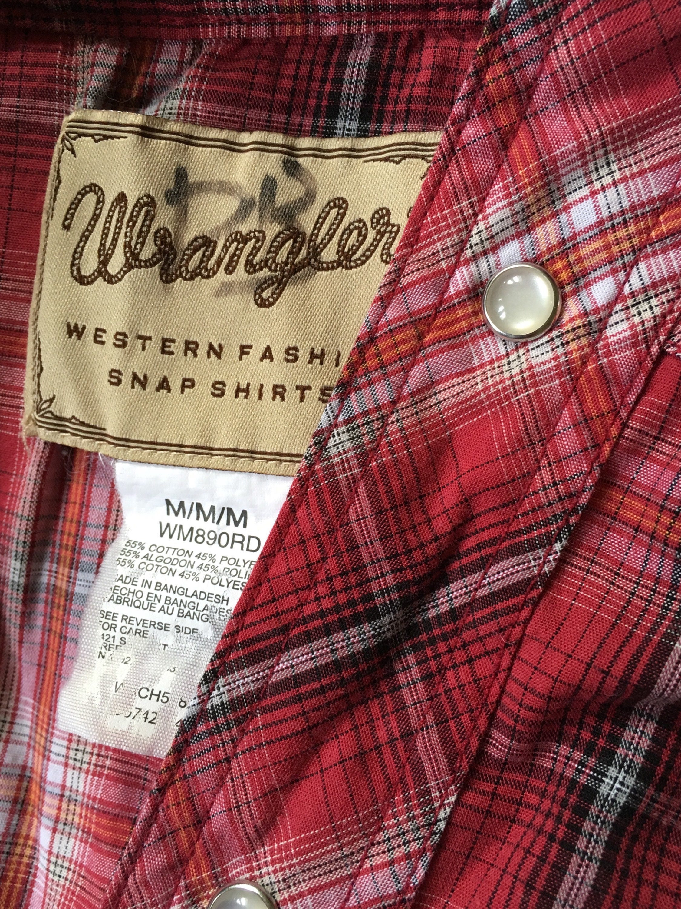 Vintage Wrangler Snap Shirt Wester Red Plaid Button Up Men's Shirt Soft ...