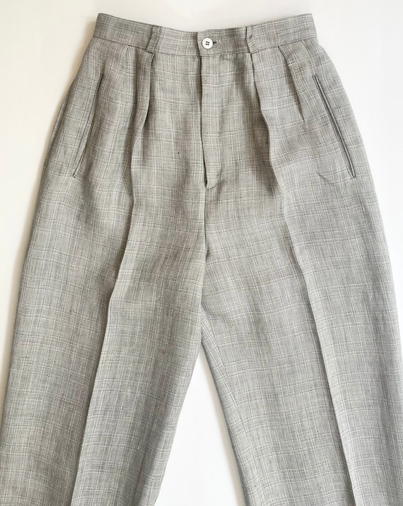 Calvin Klein Trousers Pants 70s 80s Vintage Lightweight Pale Gray Beige Woven Easy High Waist Pants XXS XS