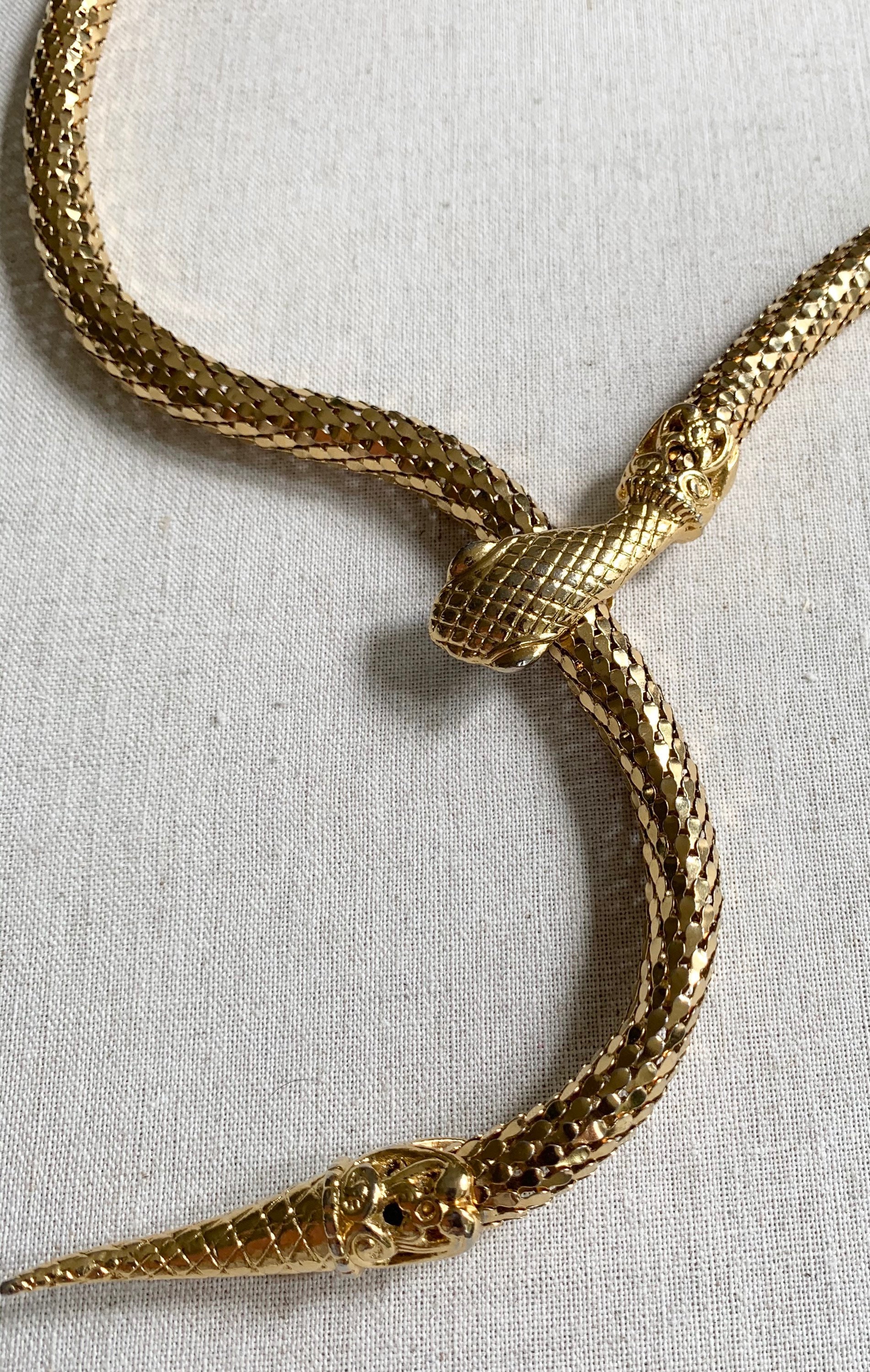 Gold Mesh Snake Belt Vintage 70s 80s Glam Snake Head Clasp Gold Tone