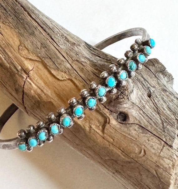 Zuni Turquoise Bracelet Cuff Snake Eye Set Green Turquoise Vintage 30s 40s Native American Sterling Silver Old Pawn