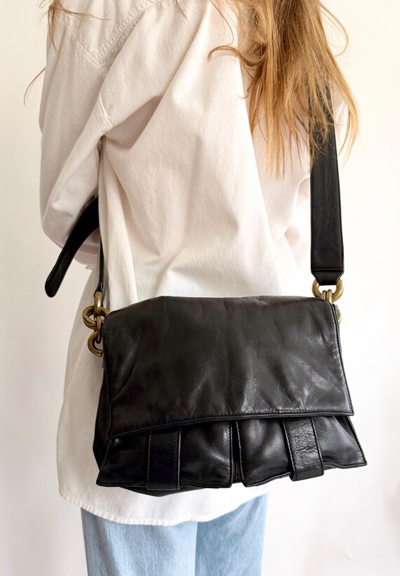 90s DKNY Minimalist Crossbody Bag Buttery Soft Black Leather