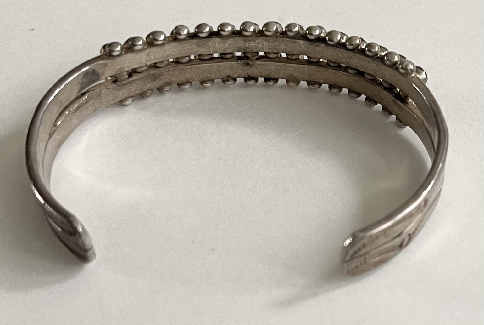 Snake Eye Turquoise Cuff Bracelet Vintage 40s Old Pawn Zuni Double 2 Rows Sterling Silver Native